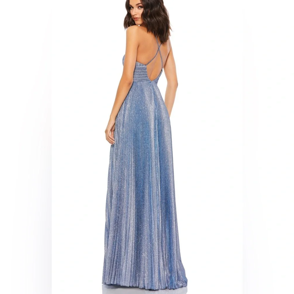 Mac DUGGAL Pleated Empire-Waist Long A-Line Dress 30725 Blue/Silver - Picture 5 of 14